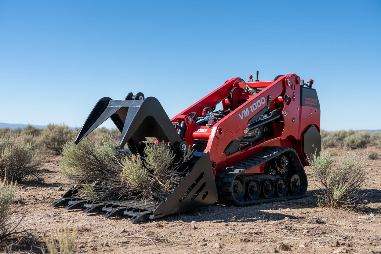 Mini Skid Steer open station with sagebrush