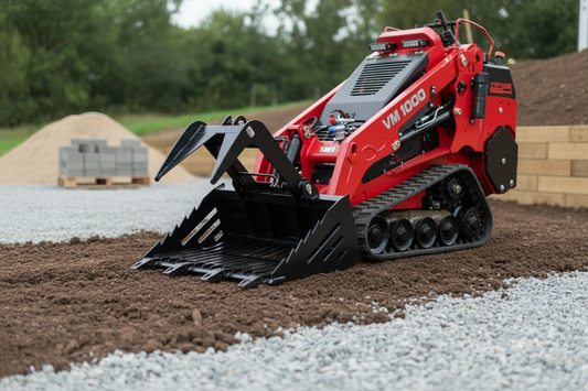Rock Bucket With Tine Bottom on Mini Skid Steer