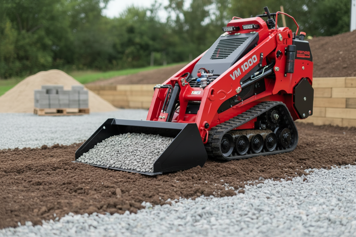 VM1000 Mini Skid Steer with Bucket of Gravel
